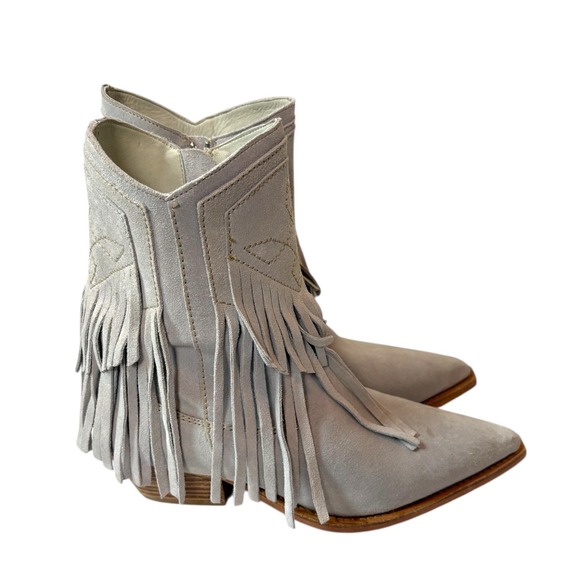 Free People Lawless Suede Fringe Ankle Boot Pointed Toe Western Cowboy Boots 9.5 - Picture 8 of 10